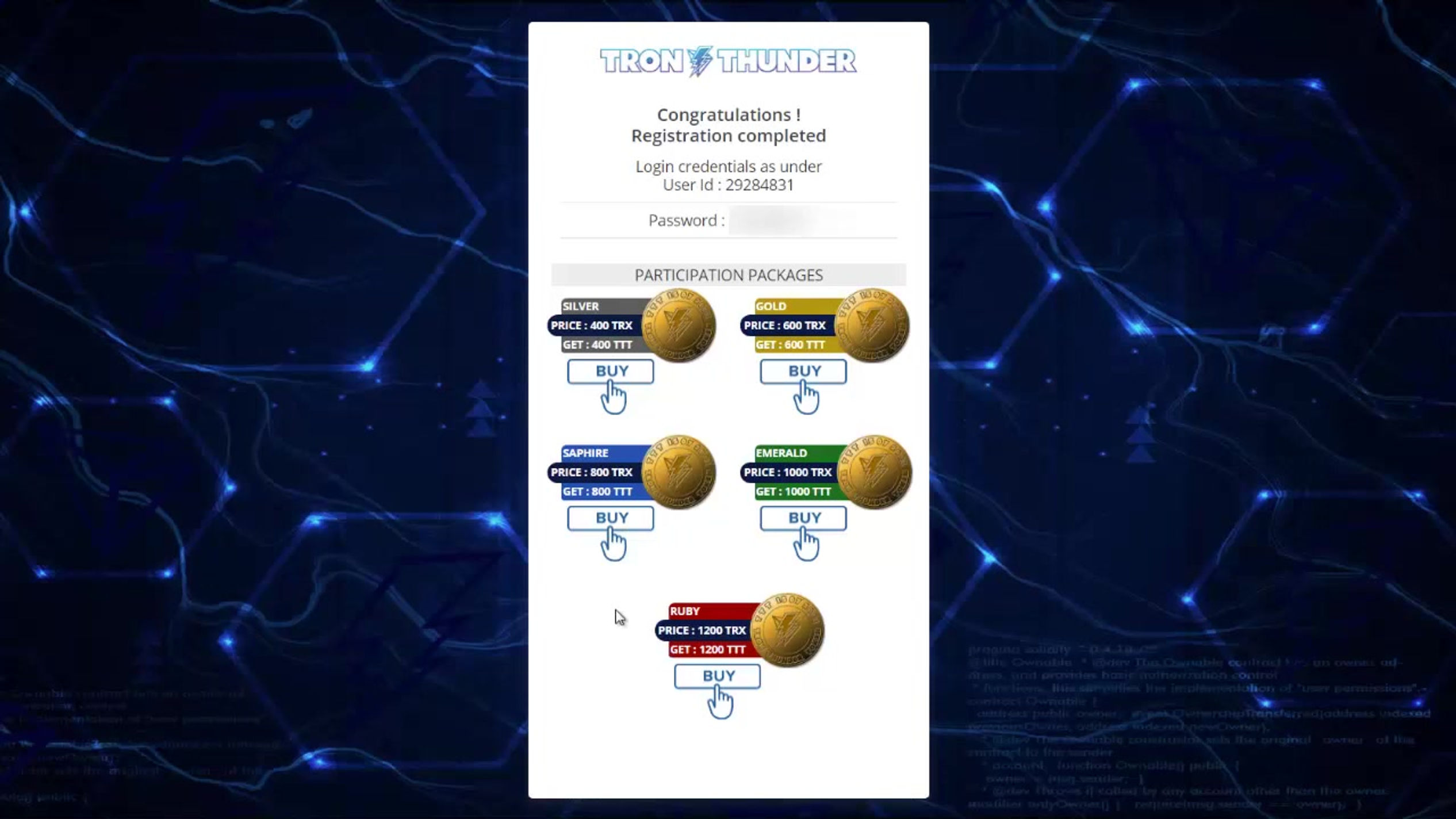 TRON THUNDER _ РЕГИСТРАЦИЯ И ОПЛАТА ПАКЕТА